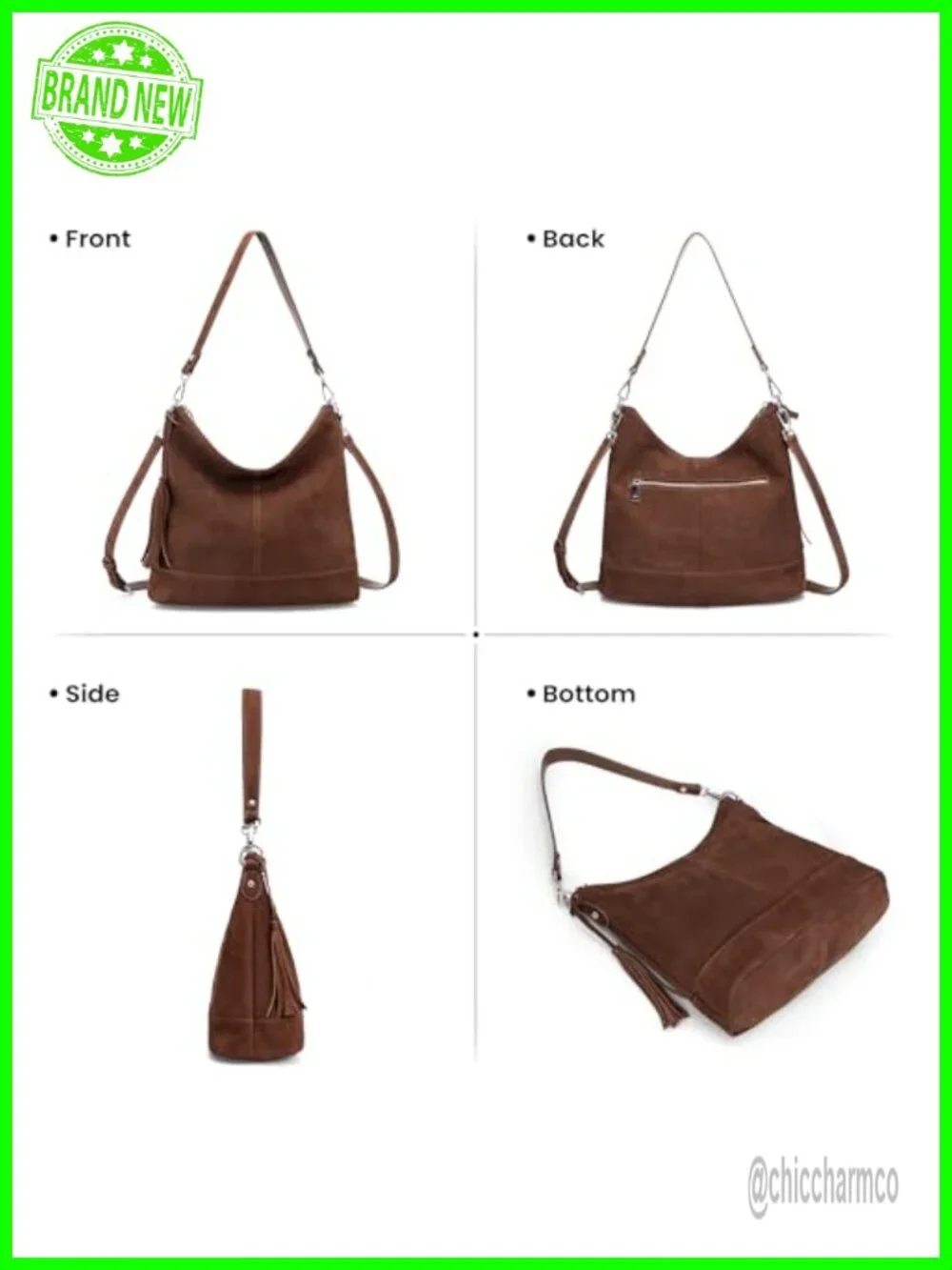 Genuine Leather Hobo Crossbody Bag with Fringe, Soft Suede Leather Shoulder